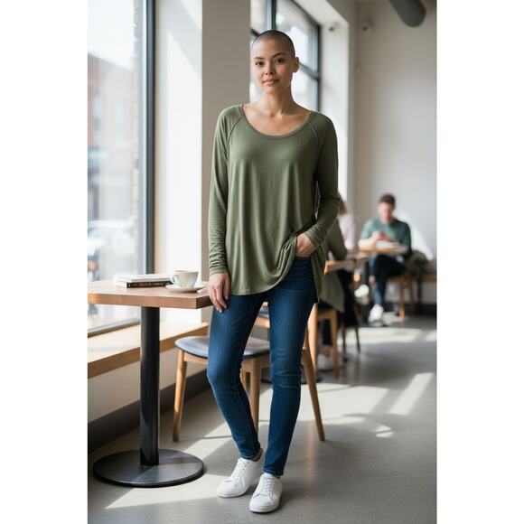 Free People January Ribbed Scoop-Neck T-Shirt Tunic Moss Green Size M - Picture 1 of 8